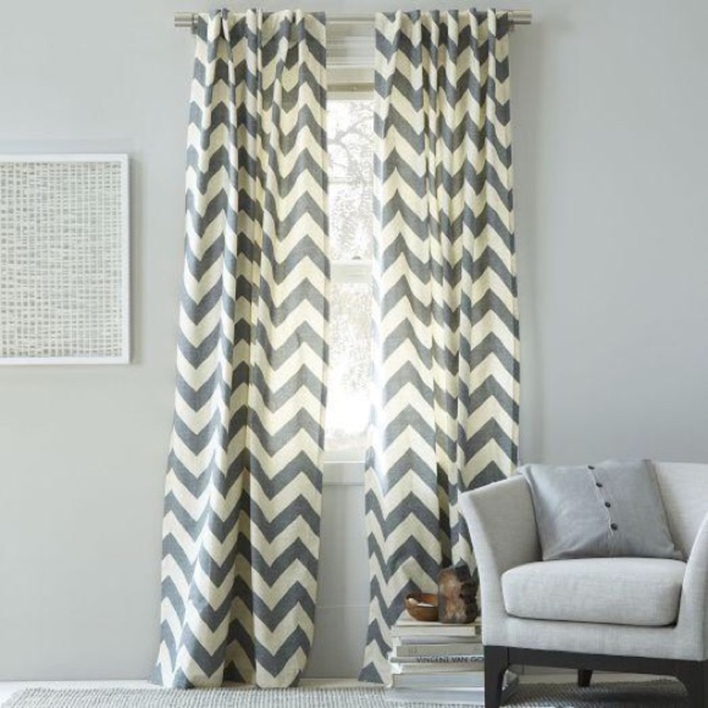West Elm Grey Chevron Pole Pocket Drapes